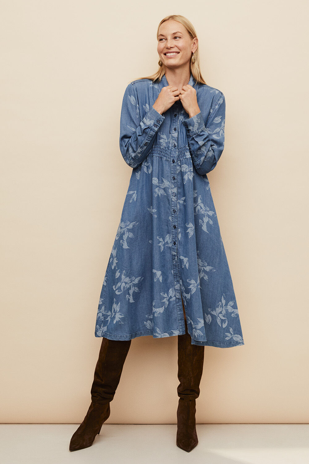 Norvinu Denim Kjole - Blue Denim, Revlina &Oslash;reringe - Beige