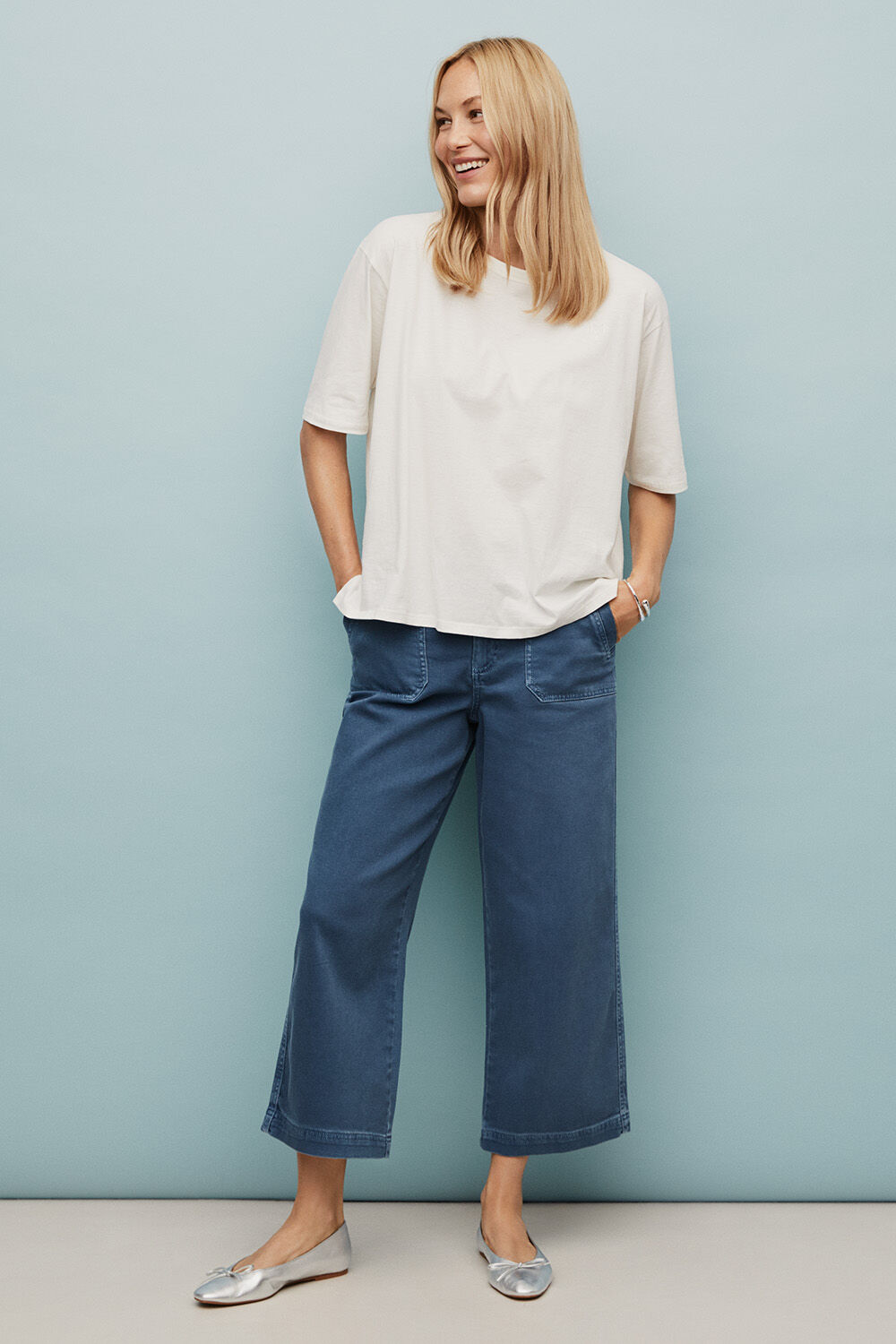 Palisse Denim Bukser - Ensign Blue, Doreann JERSEY Top - White