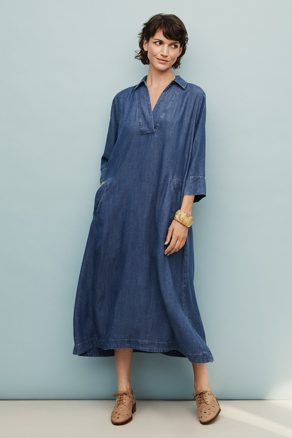 Nikeeta Kjole - Washed denim, Rosienne Armb&aring;nd - Whitecap